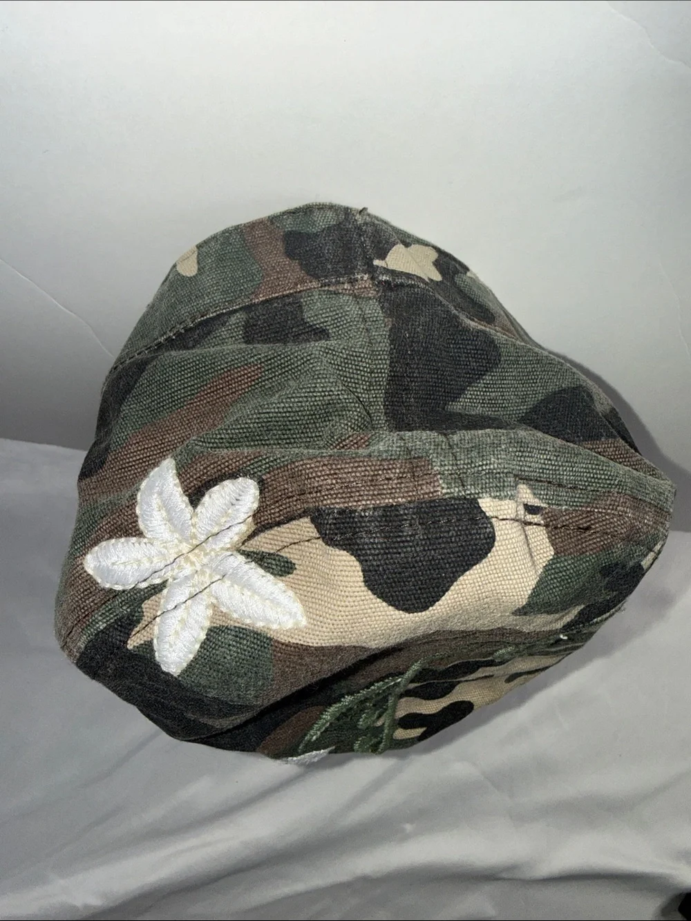 Gander Mountain Olive Green Camouflage Cadet Cap with White Floral Patch